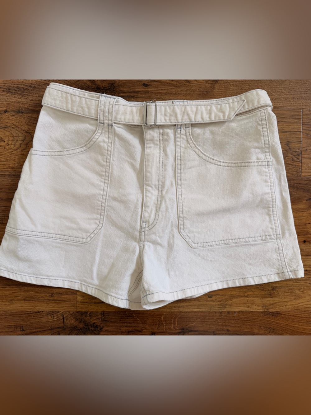 Club Monaco White Cotton Belted Jean Shorts, Size 28